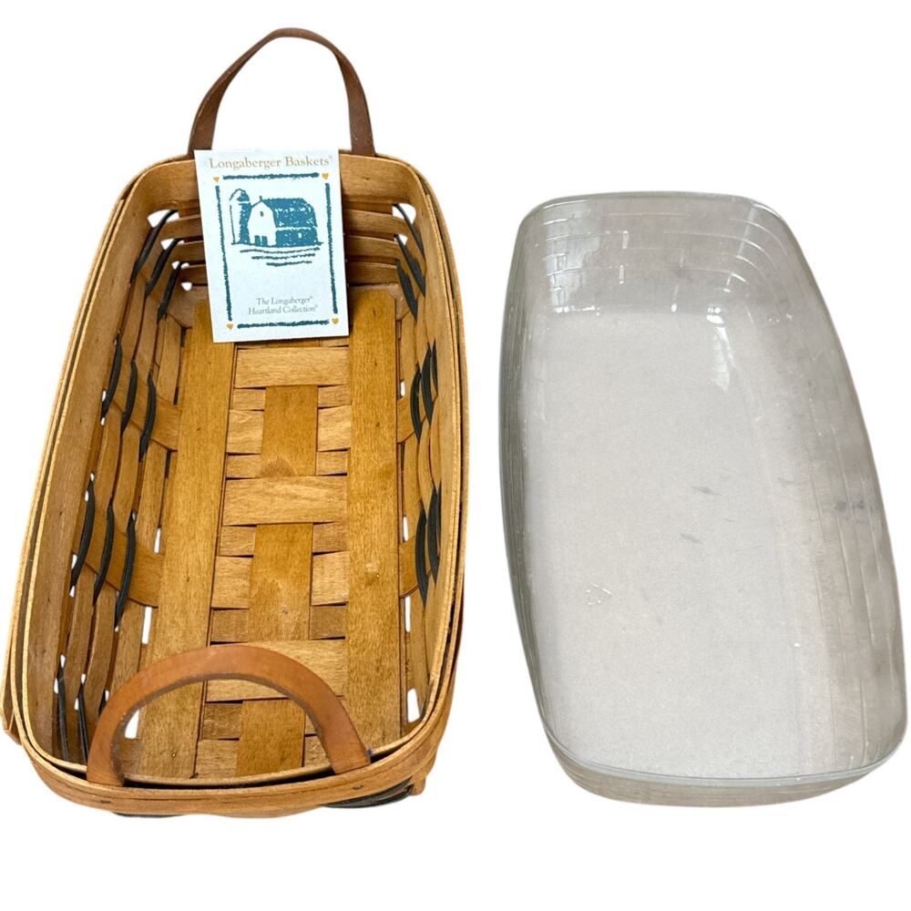 Longaberger Heartland Bakery Basket 1994 Blue Weave Plastic Protector Leather
